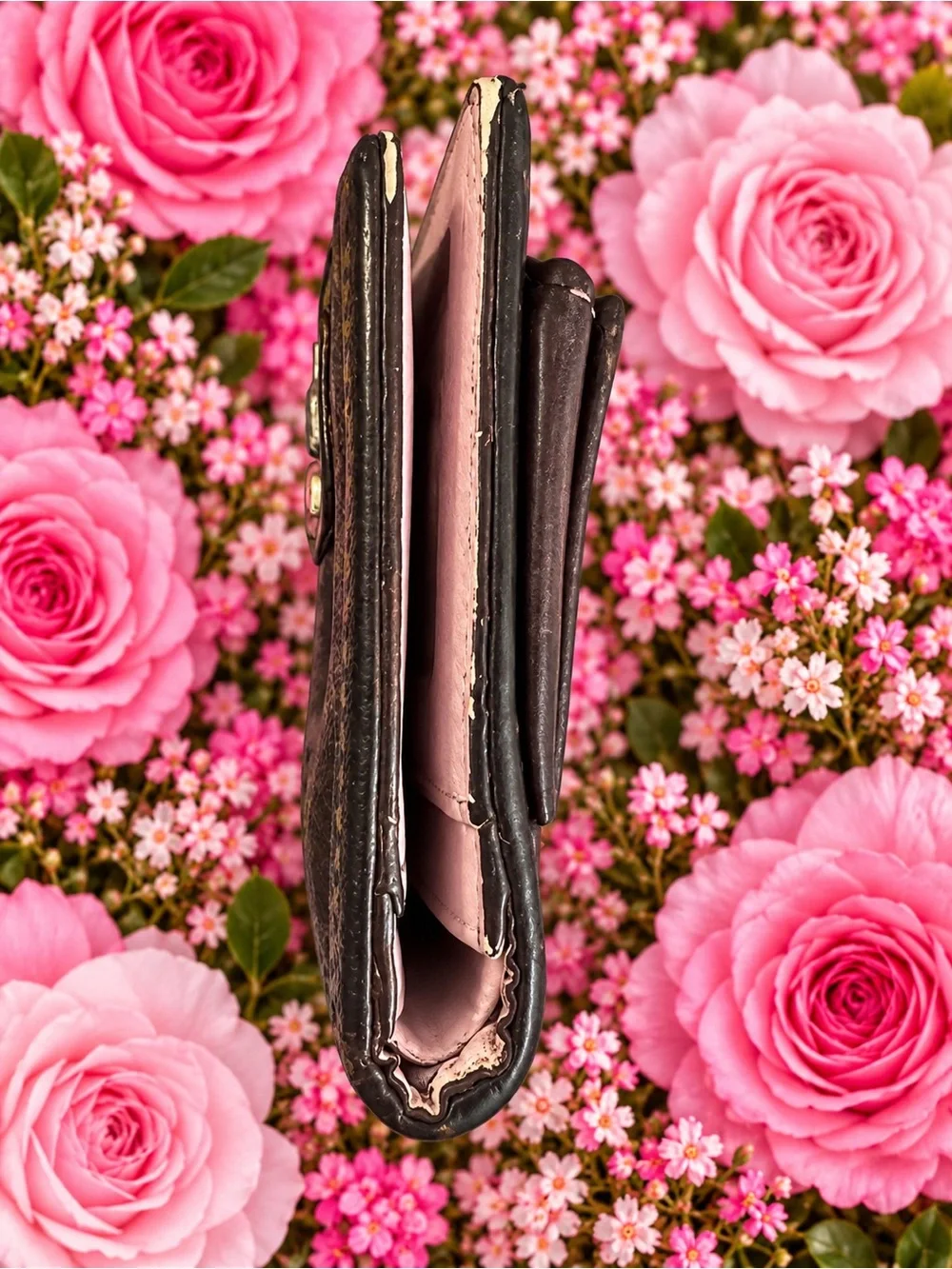 Coach Brown Signature C Pleated Compact Wallet